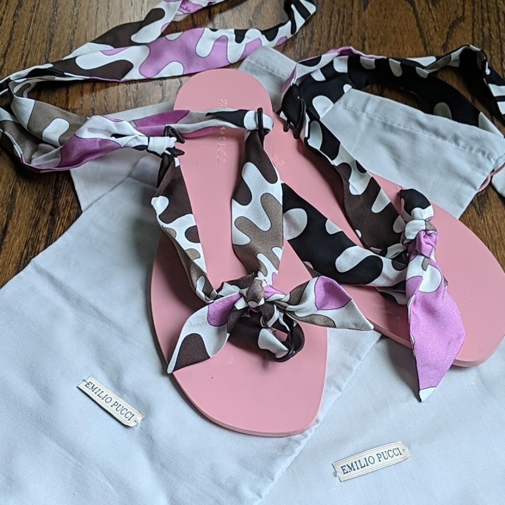Emilio Pucci Silk Tie Flat Sandals